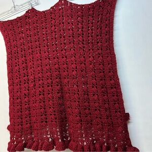 Elegant Red Crochet Poncho